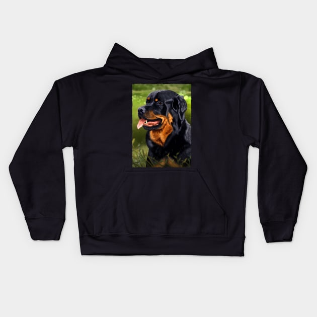 Rottweiler - Black Kids Hoodie by Thor Reyes